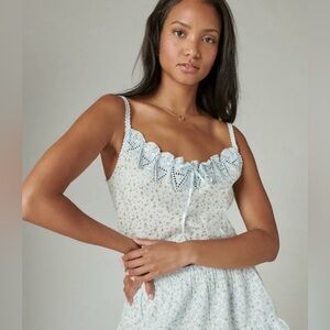Lucky Brand Light Blue Floral Eyelet-Trim Cami size S
